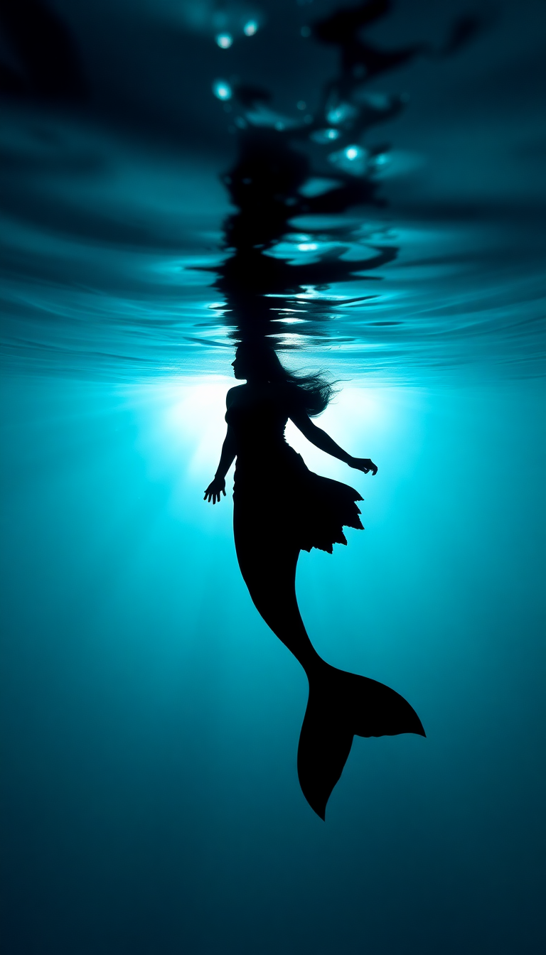 Geometric Silhouette Swimming Toward Surface Digital art Wallpaper