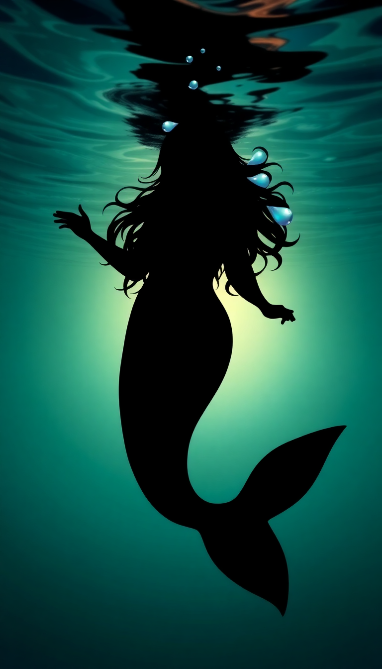 Mermaid Silhouette Swimming Toward Surface Digital art Wallpaper