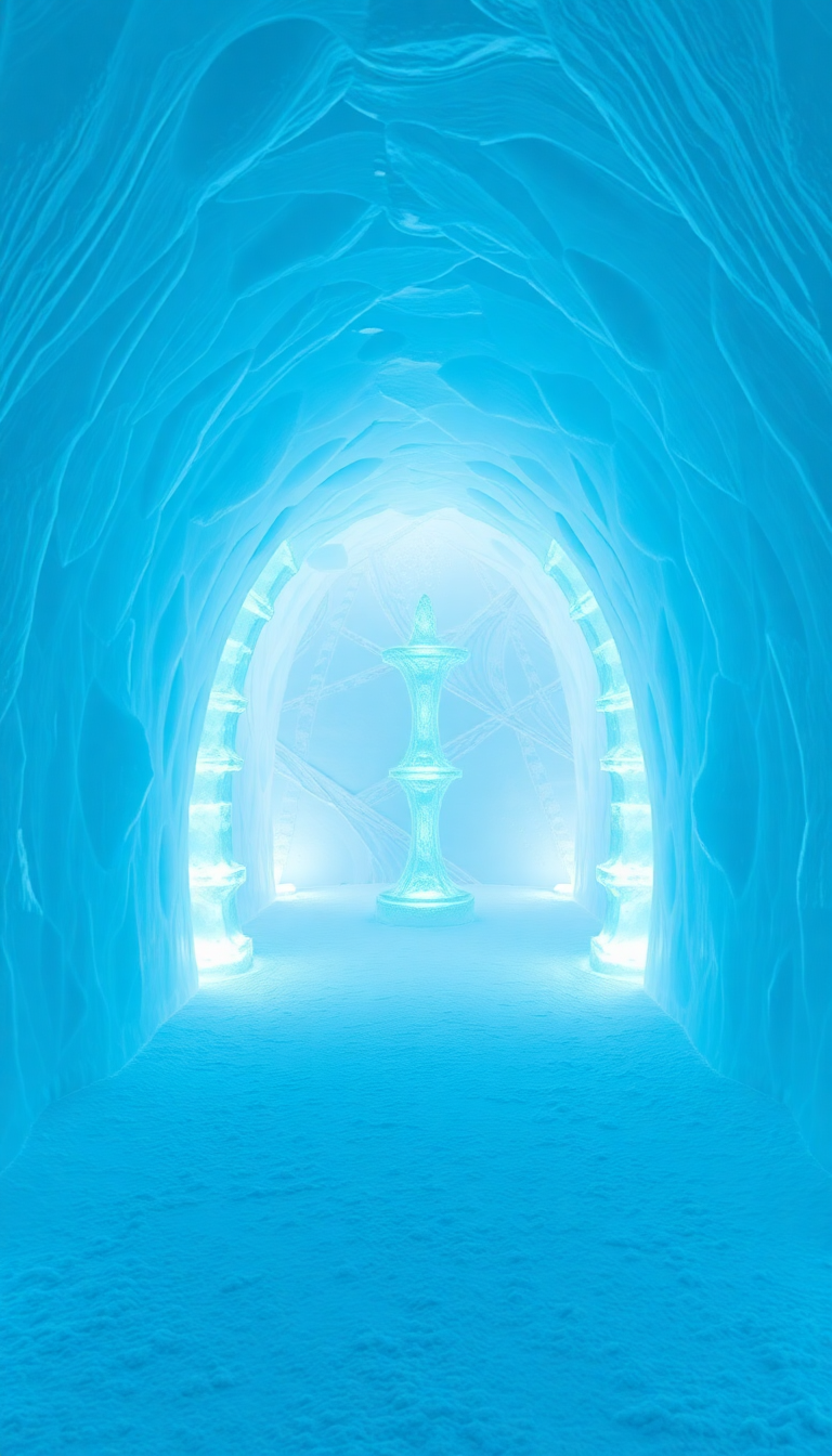 Ice Hotel Interior Frozen Sculptures Photorealistic Wallpaper