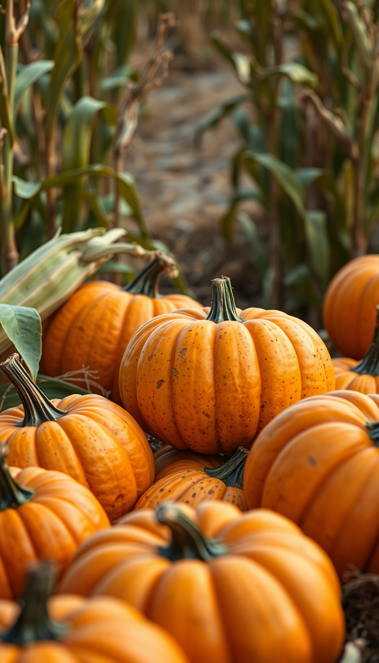 Autumn Harvest Pumpkins Corn Farm Photorealistic Wallpaper