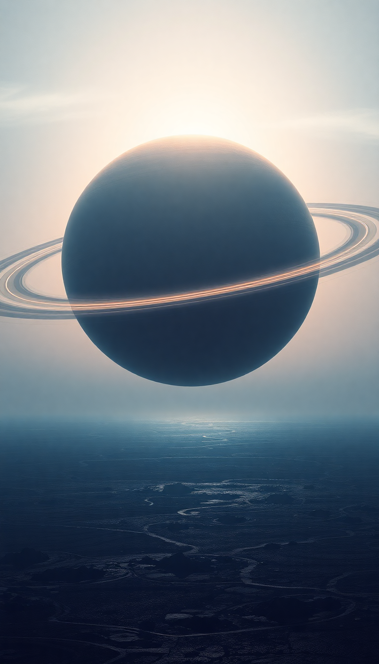 Massive Ringed Planet Rising Over Photorealistic Wallpaper