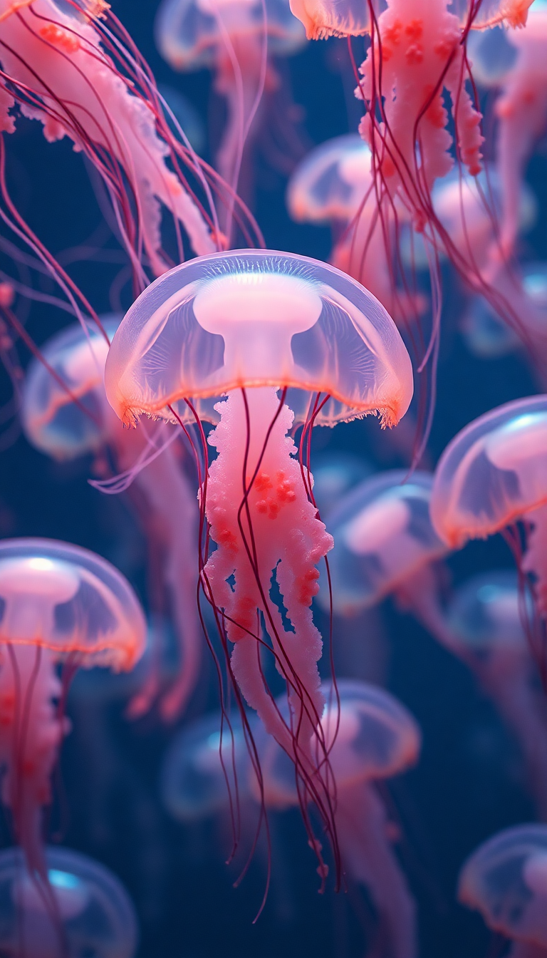 School Of Jellyfish Pulsing Glowing Photorealistic Wallpaper