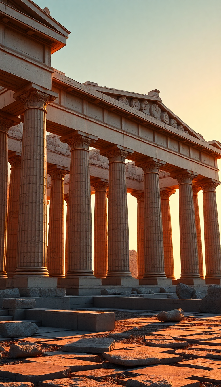 Ancient Greek Temple Ruins Golden Photorealistic Wallpaper