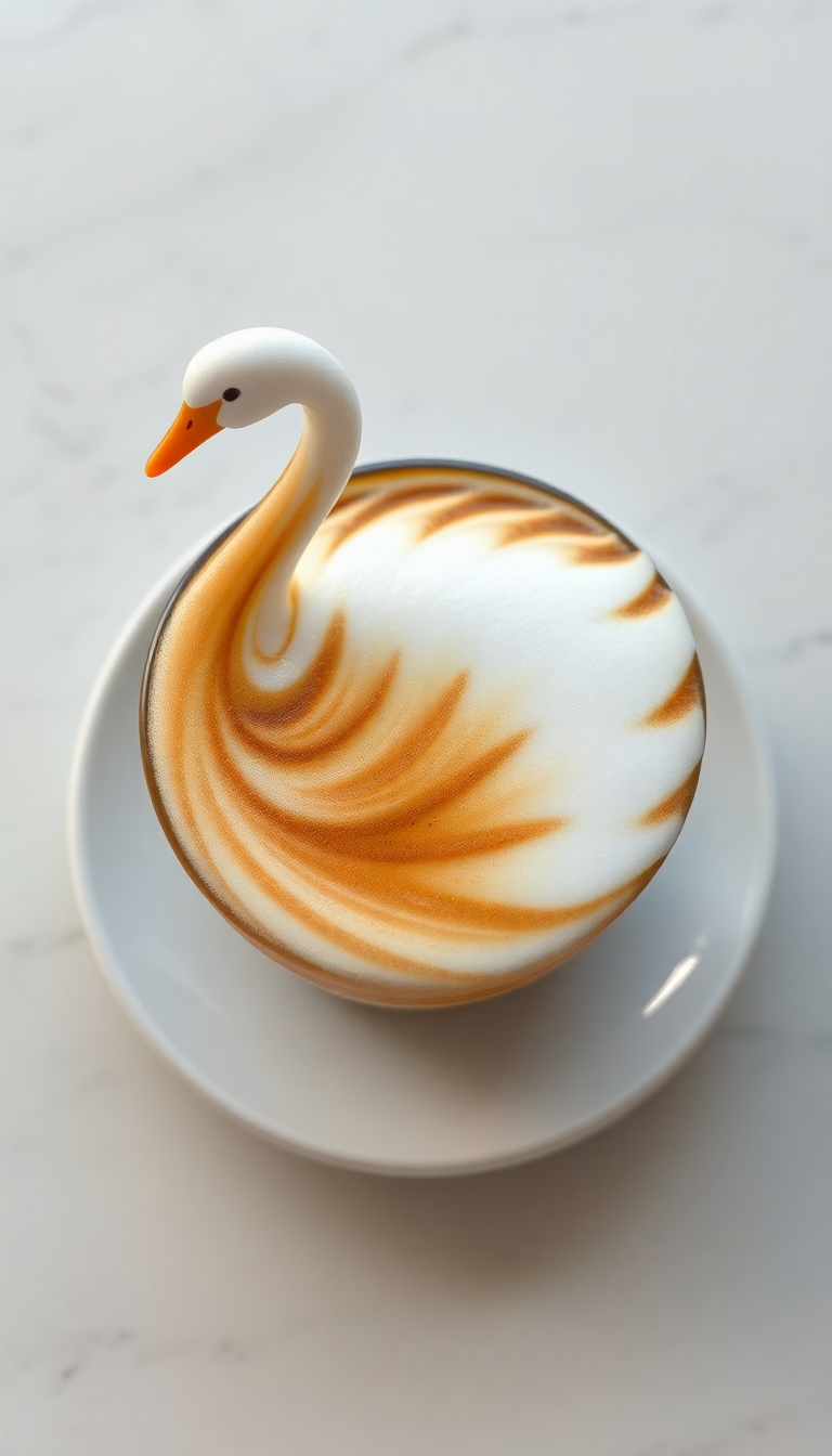 Perfect Latte Art Swan Milk Photorealistic Wallpaper