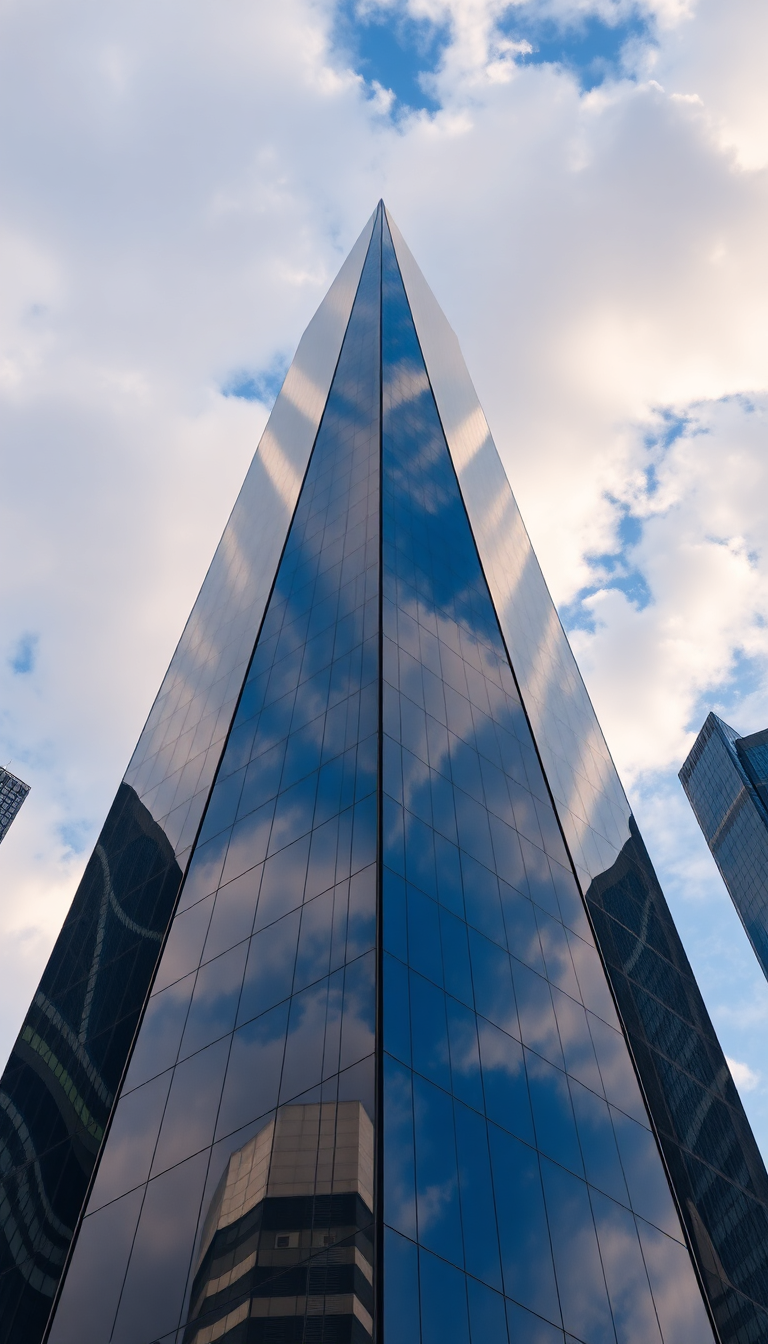Glass Skyscraper Reflections Clouds Warped Photorealistic Wallpaper