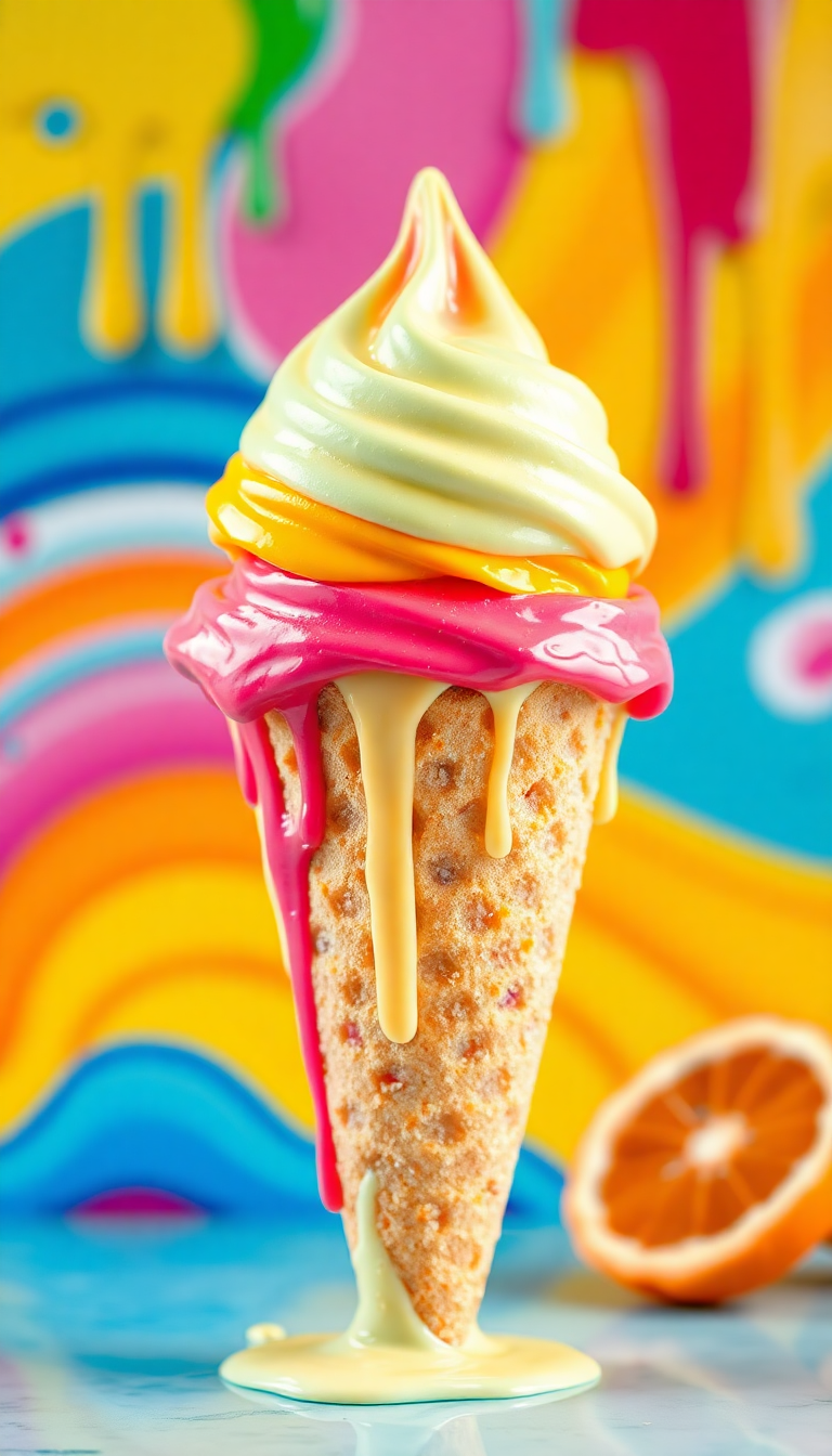 Ice Cream Cone Melting Summer Photorealistic Wallpaper