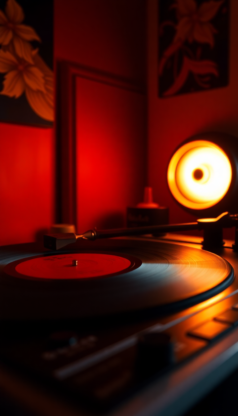 Vinyl Record Player Warm Lighting Photorealistic Wallpaper