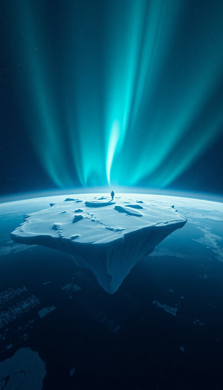 Lonely Satellite Orbiting Ice Planet Photorealistic Wallpaper