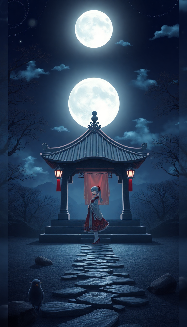 Moonlit Shrine Maiden Anime Mystical Anime Wallpaper