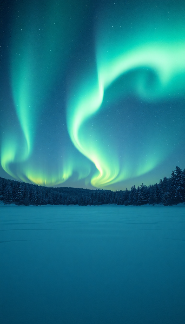 Winter Northern Lights Over Frozen Photorealistic Wallpaper