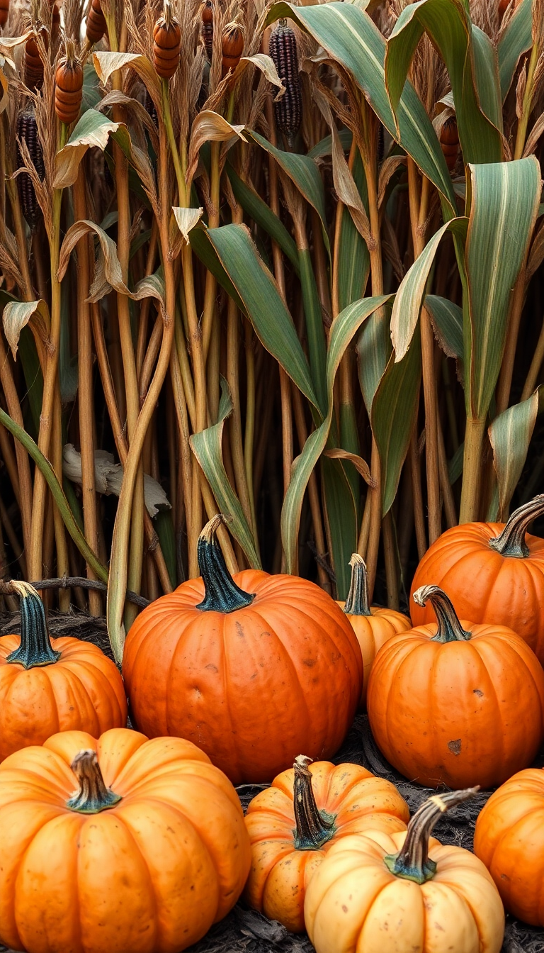 Autumn Harvest Pumpkins Corn Farm Photorealistic Wallpaper