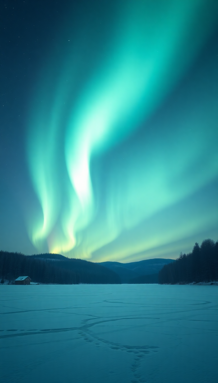 Winter Northern Lights Over Frozen Photorealistic Wallpaper