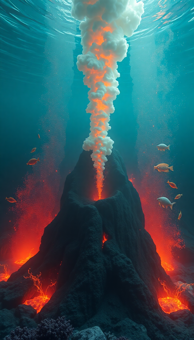 Underwater Volcano Vents Smoke Sea Photorealistic Wallpaper