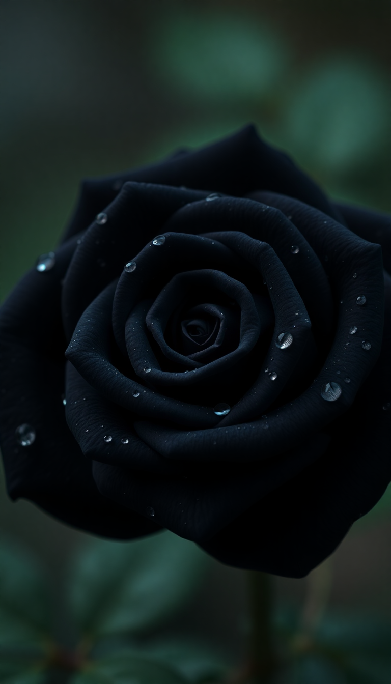 Black Rose With Water Droplets Photorealistic Wallpaper