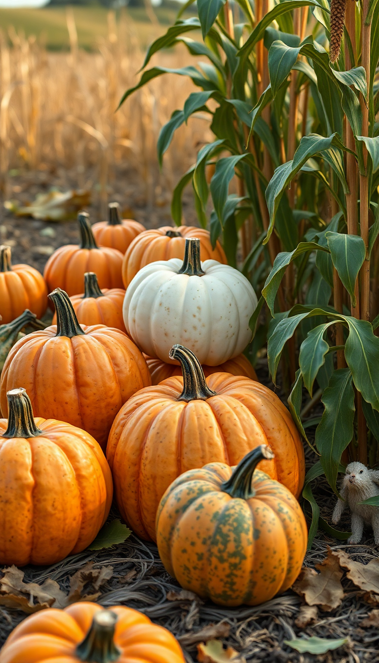 Autumn Harvest Pumpkins Corn Farm Photorealistic Wallpaper