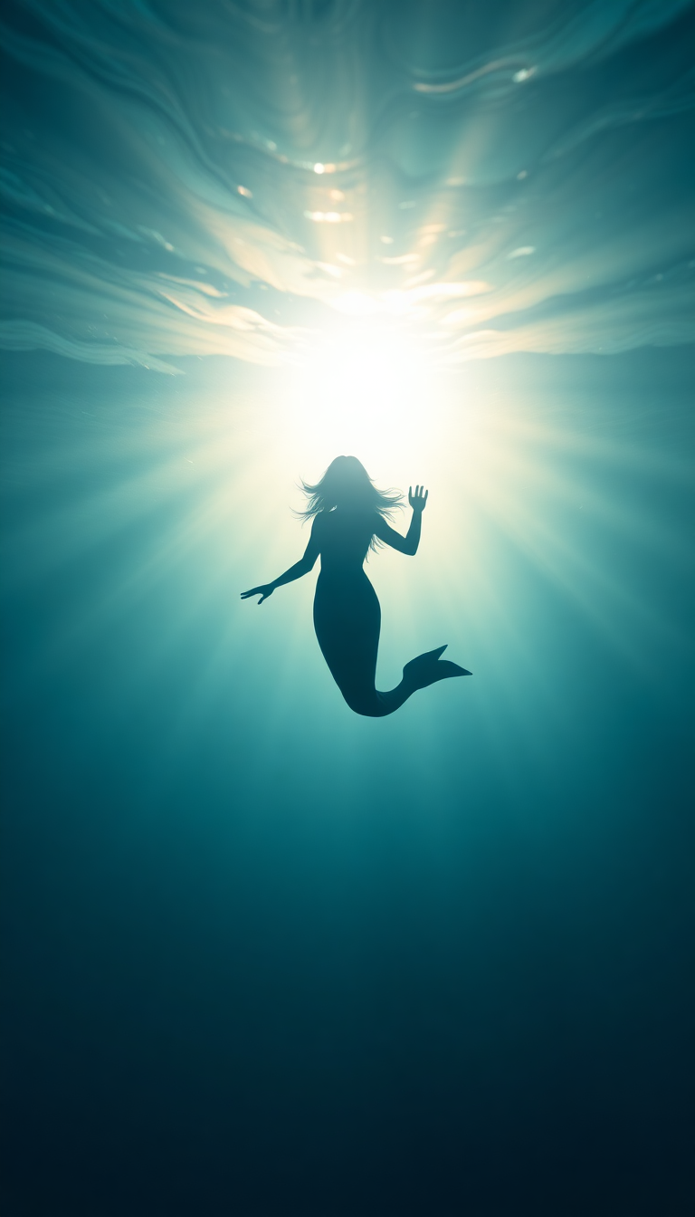 Mermaid Silhouette Swimming Toward Surface Digital art Wallpaper