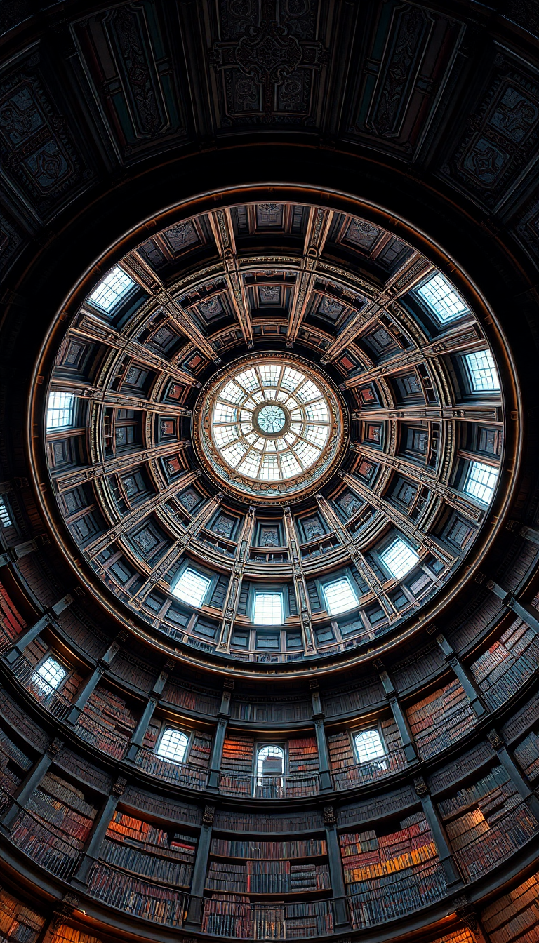 Library Spiral Dome Ceiling Old Photorealistic Wallpaper
