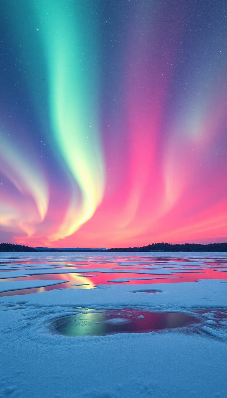 Winter Northern Lights Over Frozen Photorealistic Wallpaper
