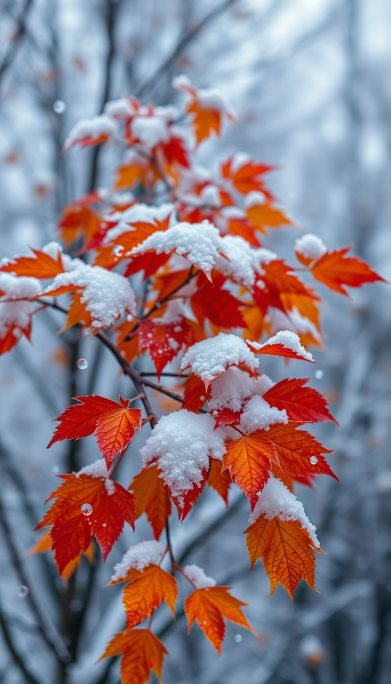 First Snow Falling On Autumn Photorealistic Wallpaper