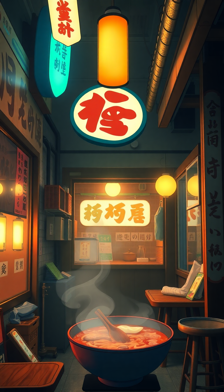 Cozy Ramen Shop At Night Anime Wallpaper