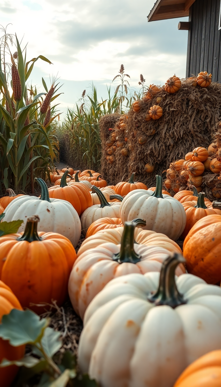 Autumn Harvest Pumpkins Corn Farm Photorealistic Wallpaper