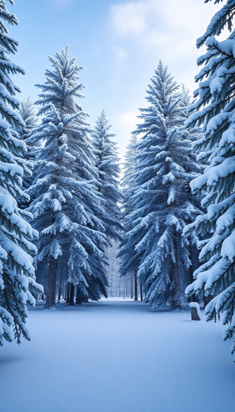 Winter First Snow Pine Trees Photorealistic Wallpaper