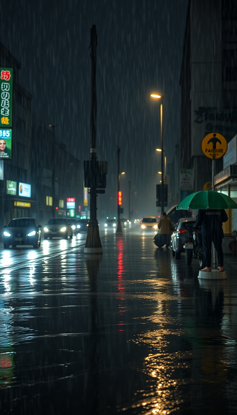 Monsoon Rain Heavy Downpour Street Photorealistic Wallpaper