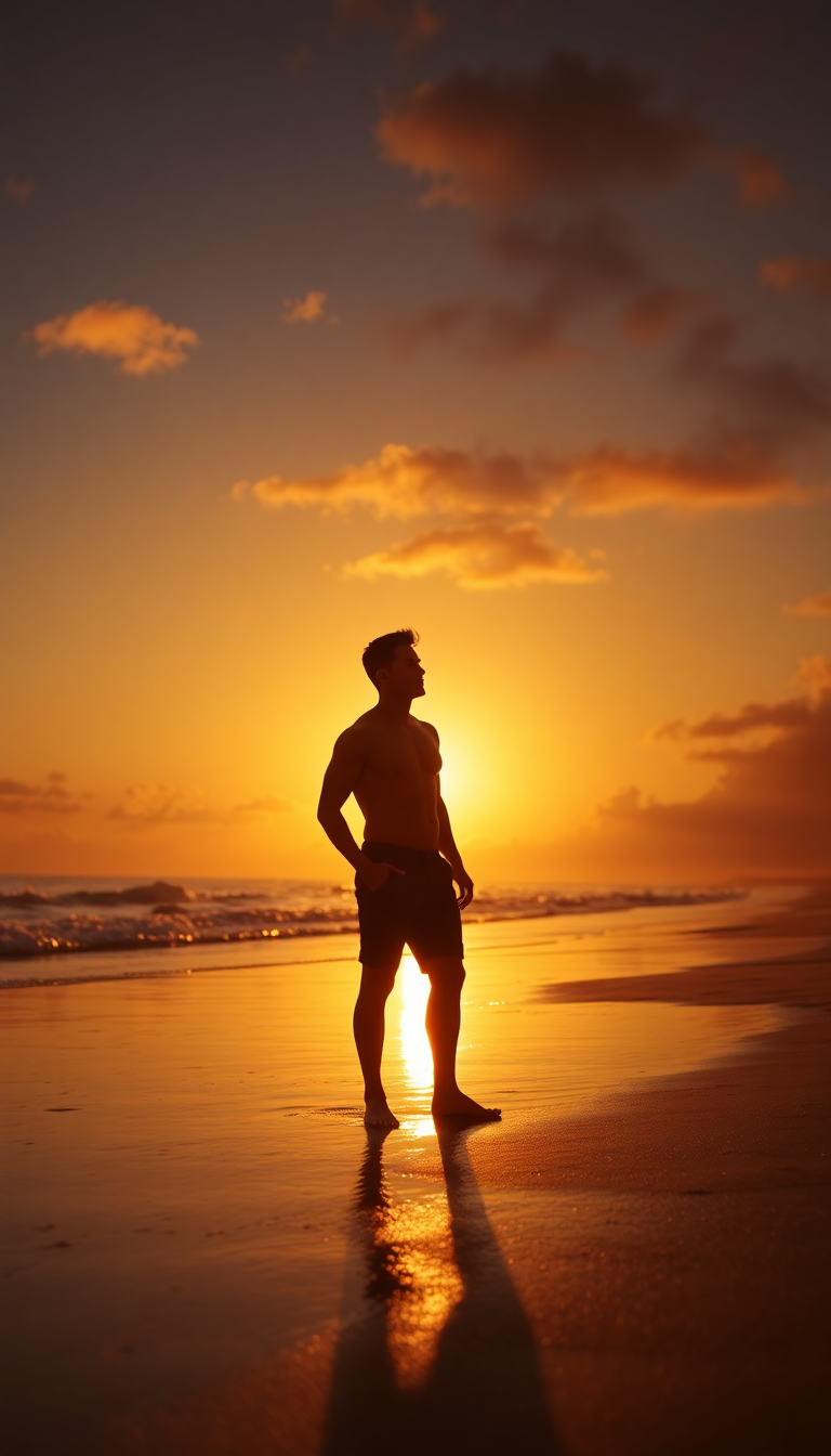Beach Sunset Golden Hour Silhouette Photorealistic Wallpaper