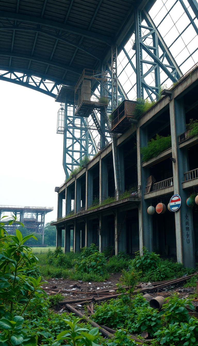 Abandoned Factory Nature Reclaiming Industrial Photorealistic Wallpaper