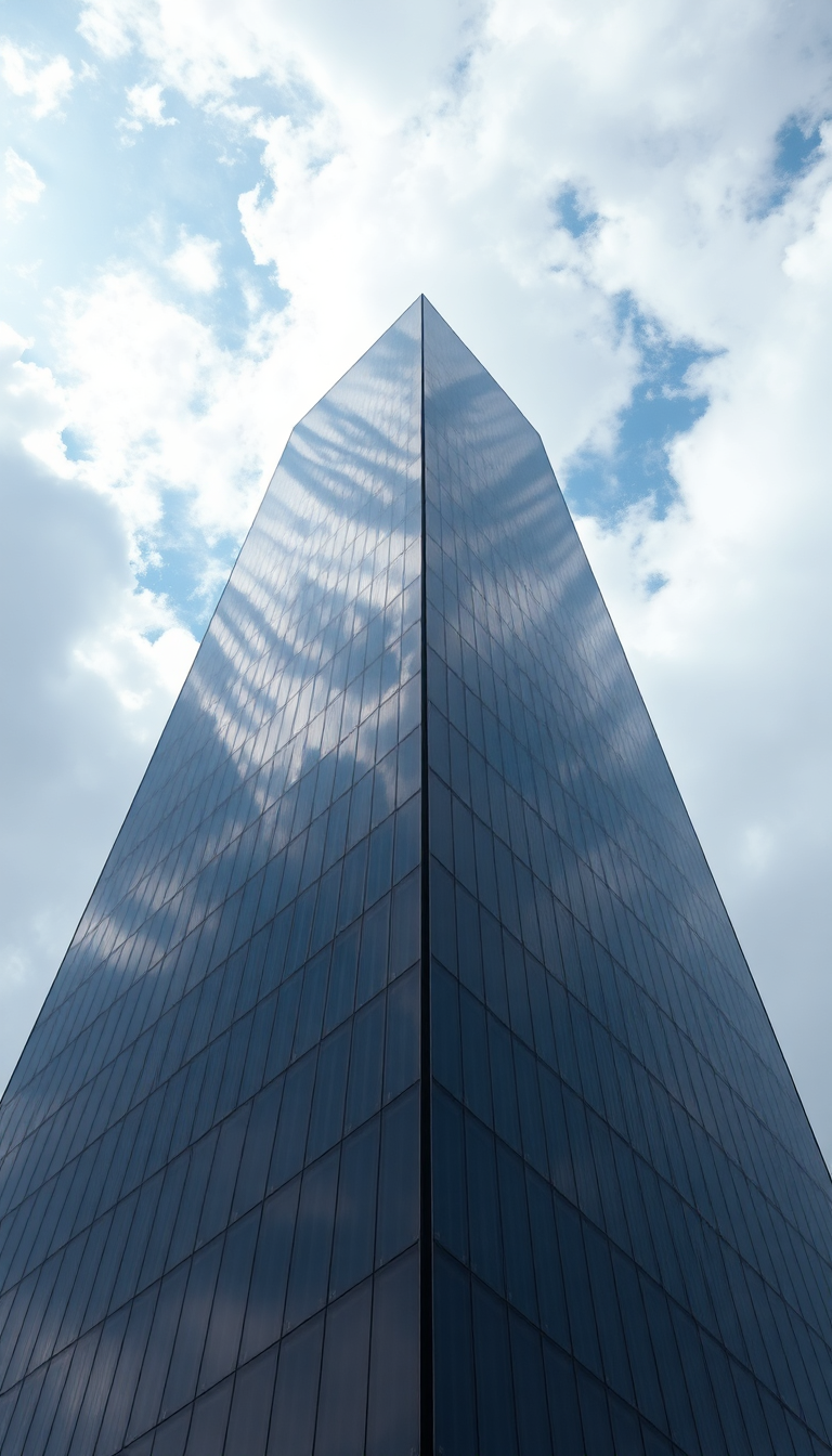 Glass Skyscraper Reflections Clouds Warped Photorealistic Wallpaper
