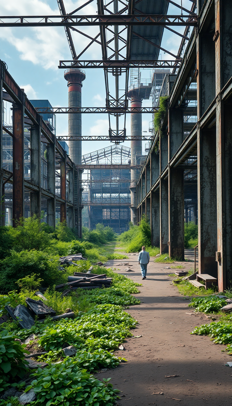 Abandoned Factory Nature Reclaiming Industrial Photorealistic Wallpaper