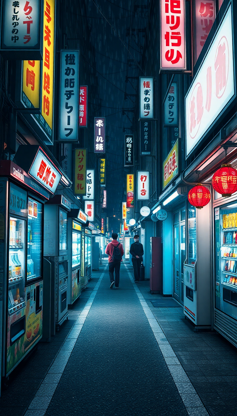 Tokyo Alley At Night Vending Photorealistic Wallpaper