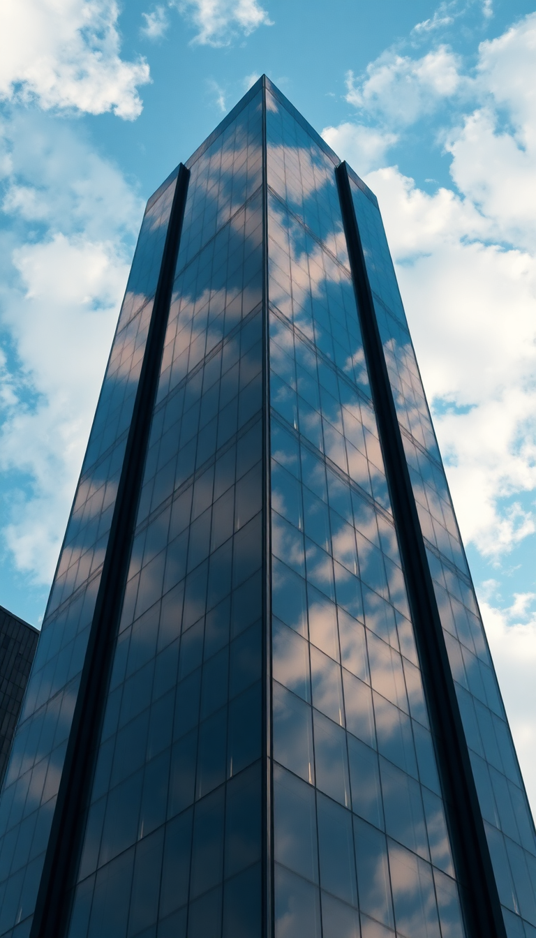 Glass Skyscraper Reflections Clouds Warped Photorealistic Wallpaper