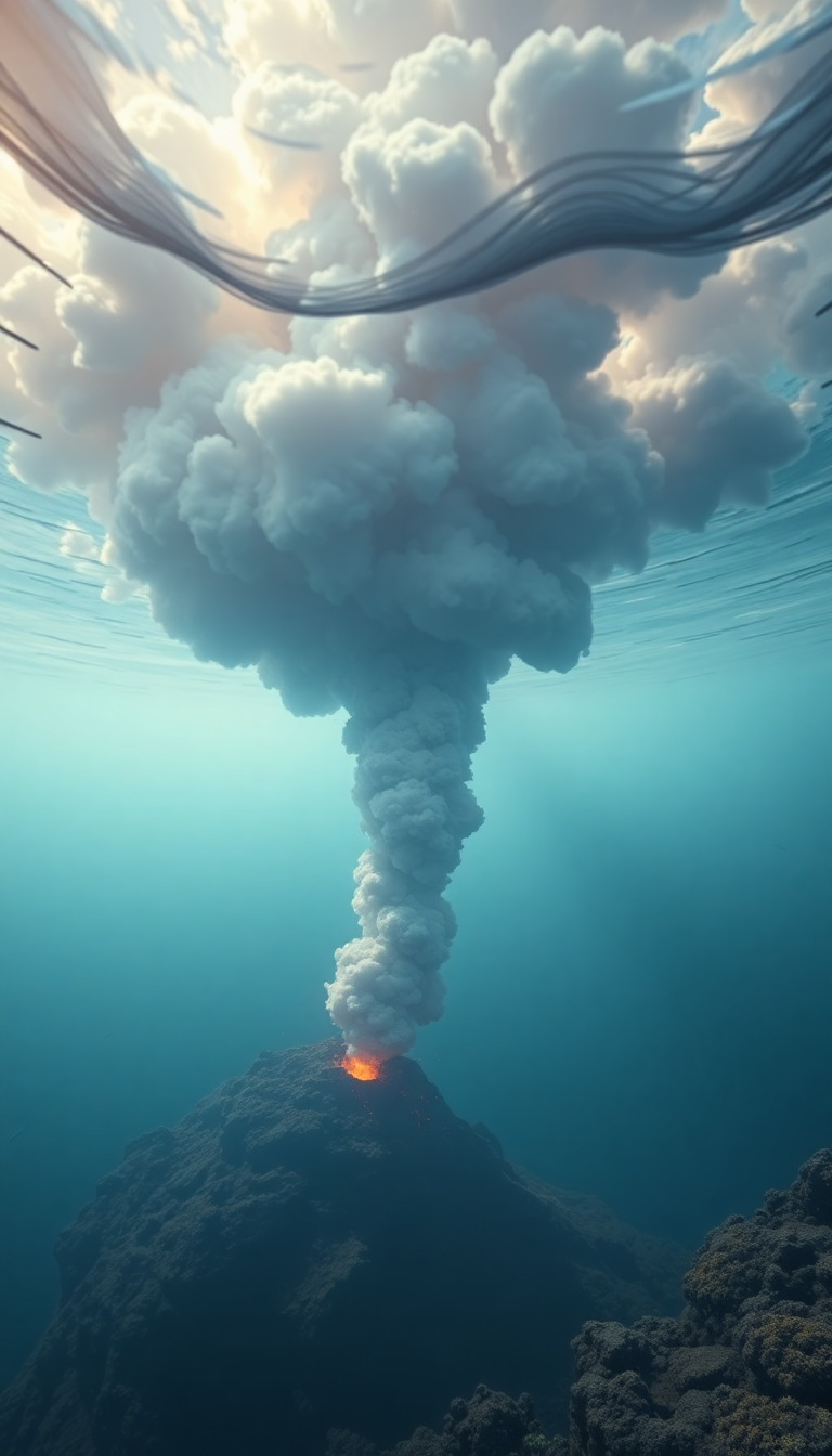 Underwater Volcano Vents Smoke Sea Photorealistic Wallpaper