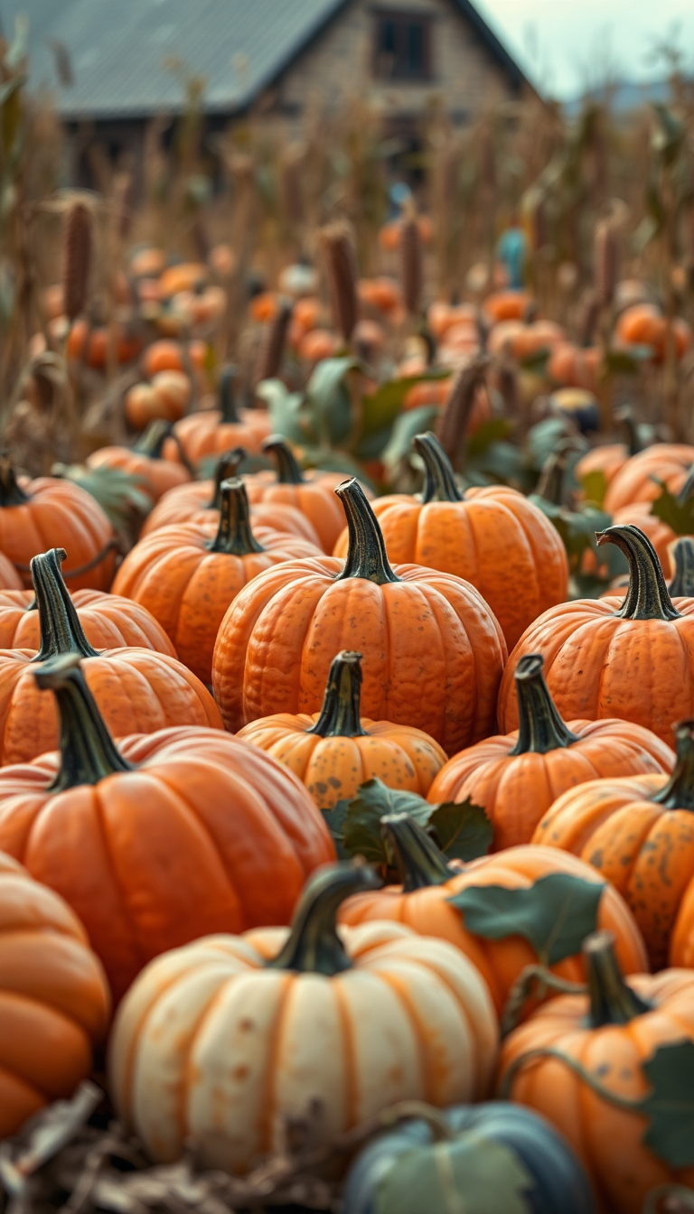 Autumn Harvest Pumpkins Corn Farm Photorealistic Wallpaper