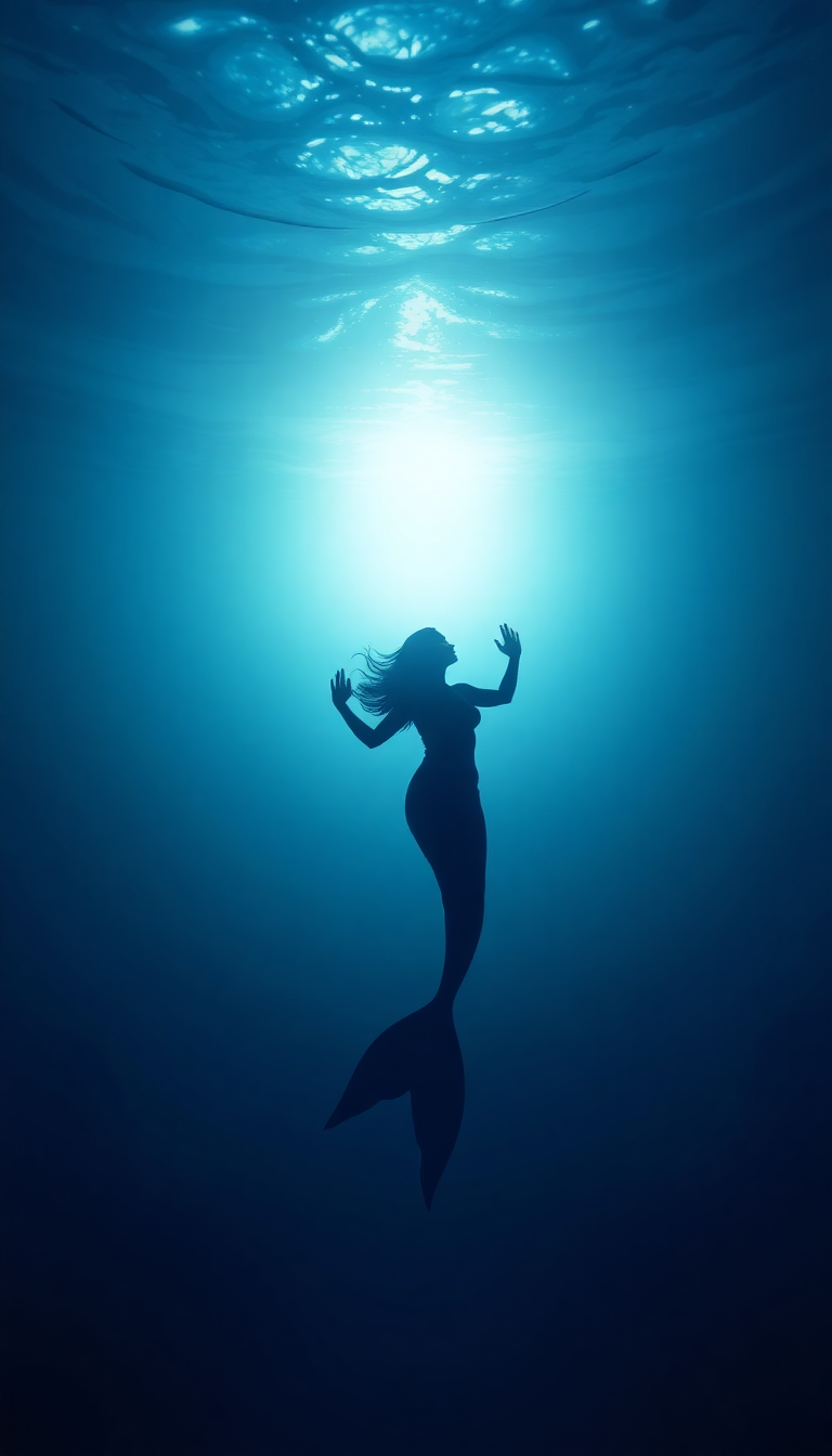 Mermaid Silhouette Swimming Toward Surface Digital art Wallpaper