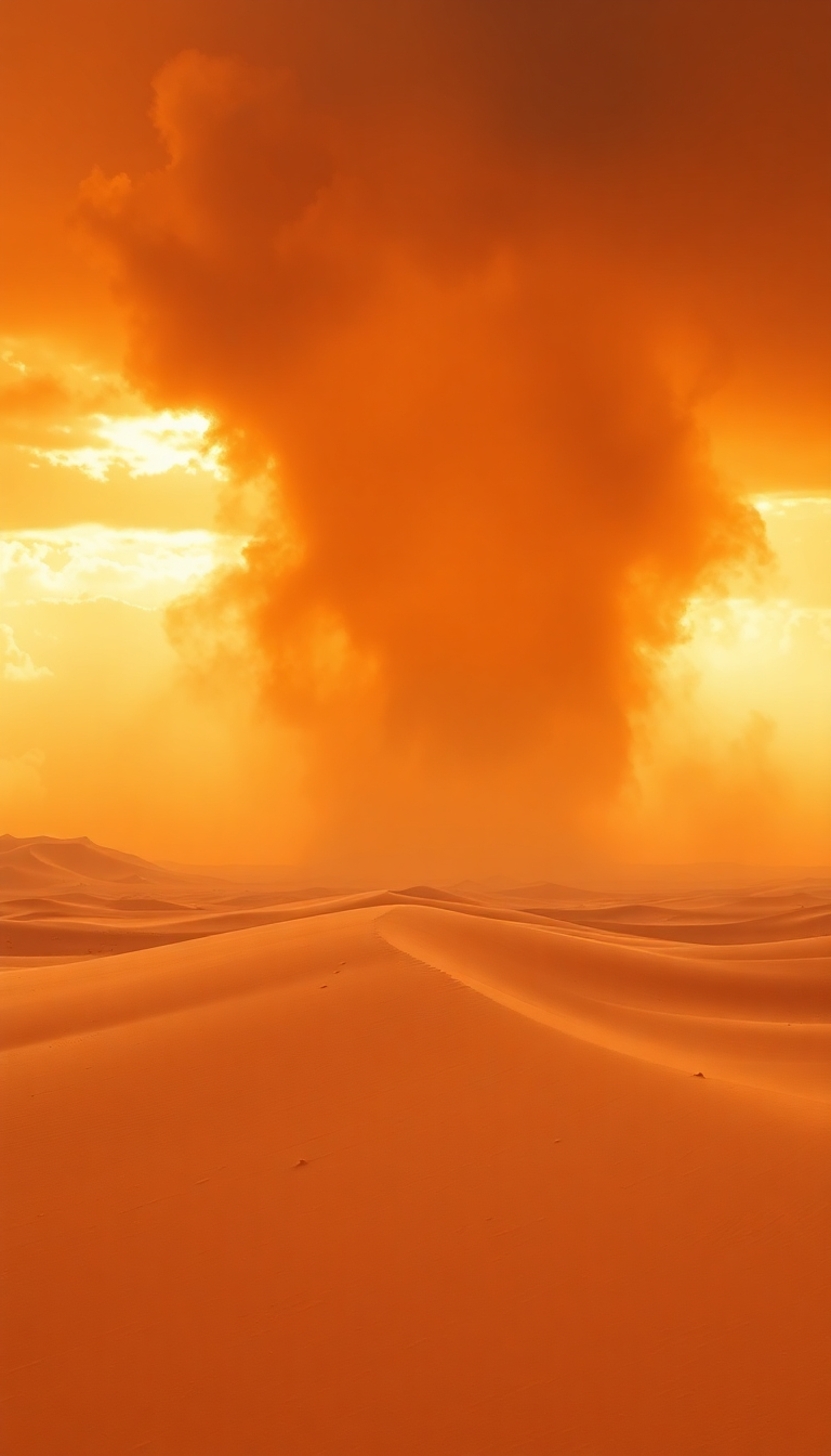 Sandstorm Approaching Desert Dramatic Orange Photorealistic Wallpaper