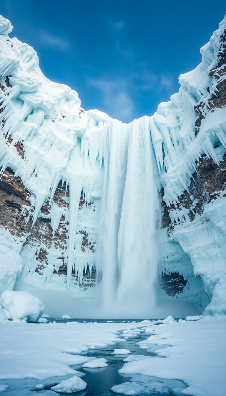 Frozen Waterfall Ice Formations Winter Photorealistic Wallpaper