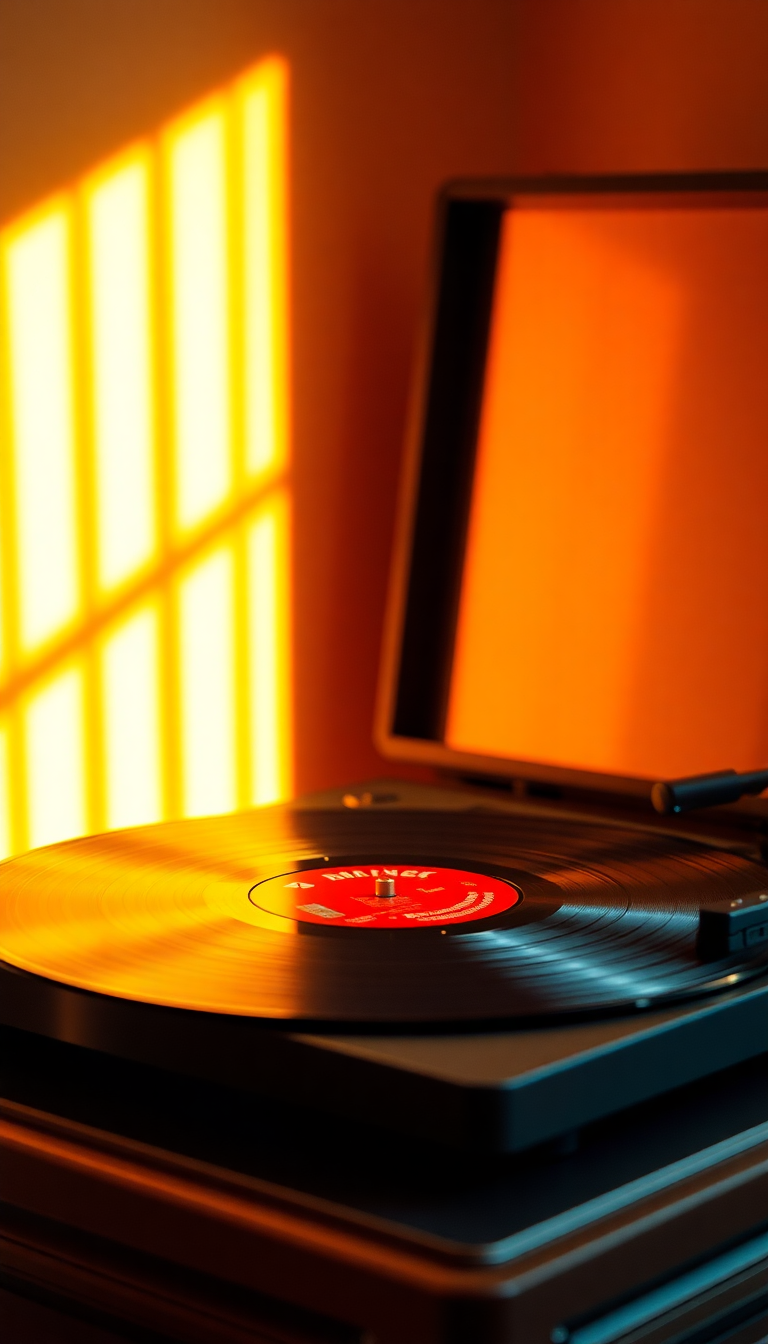 Vinyl Record Player Warm Lighting Photorealistic Wallpaper