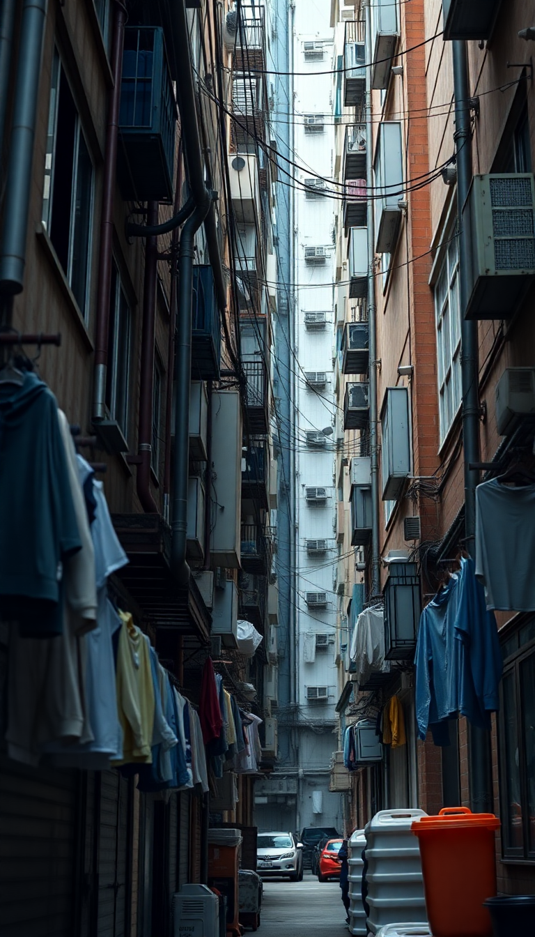 Hong Kong Density Apartments Laundry Photorealistic Wallpaper