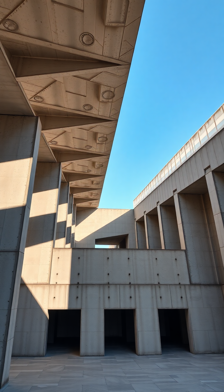 Brutalist Architecture Concrete Geometric Shadows Photorealistic Wallpaper