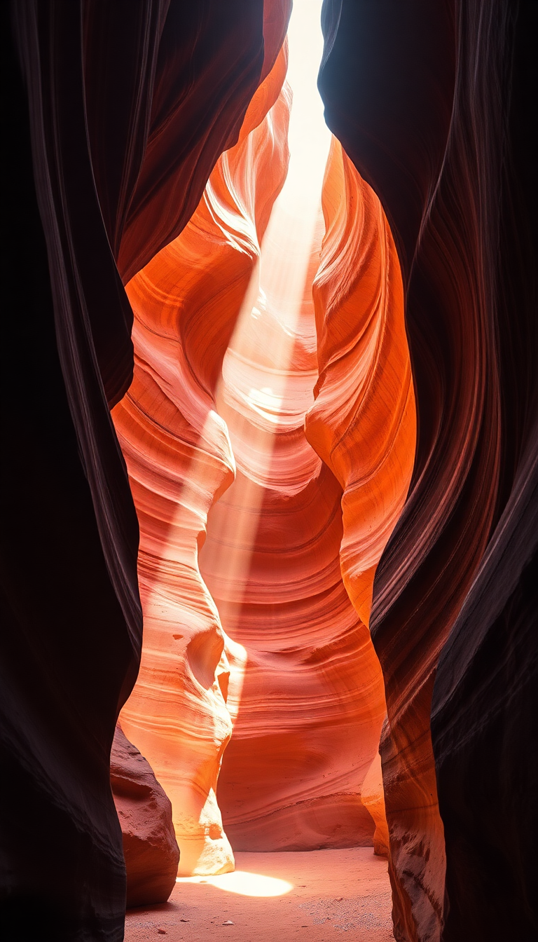 Slot Canyon Light Beam Hitting Photorealistic Wallpaper