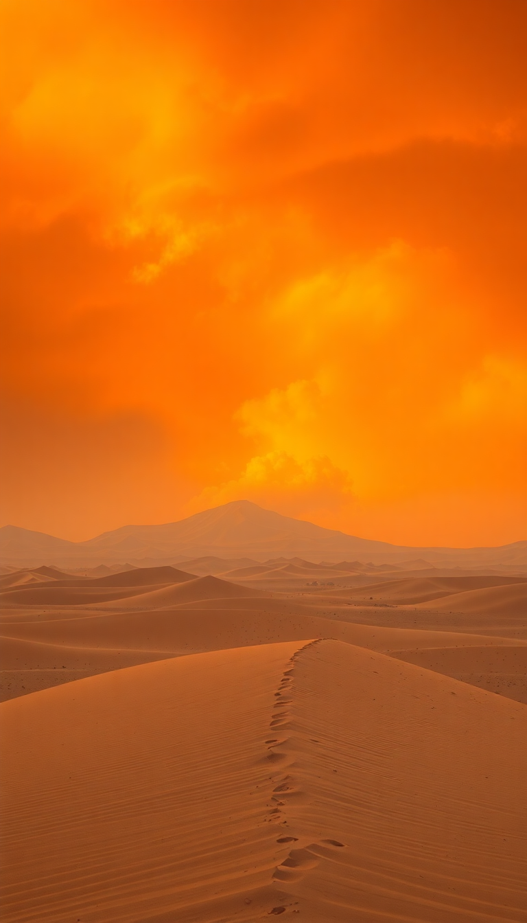 Sandstorm Approaching Desert Dramatic Orange Photorealistic Wallpaper