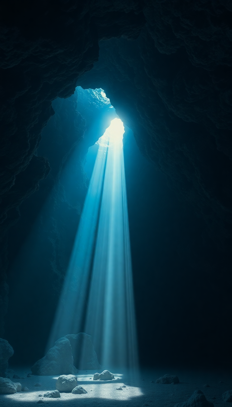 Underwater Cave Entrance Light Streaming Photorealistic Wallpaper