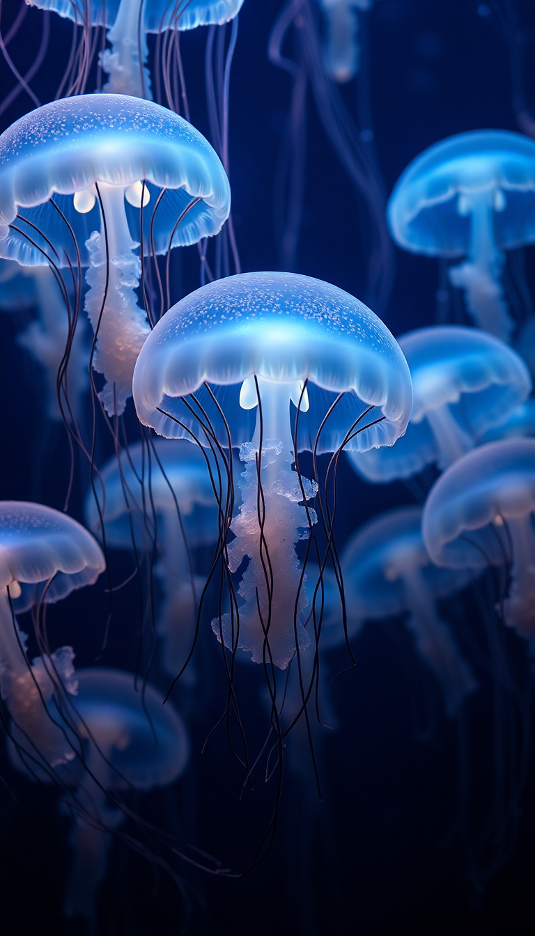School Of Jellyfish Pulsing Glowing Photorealistic Wallpaper