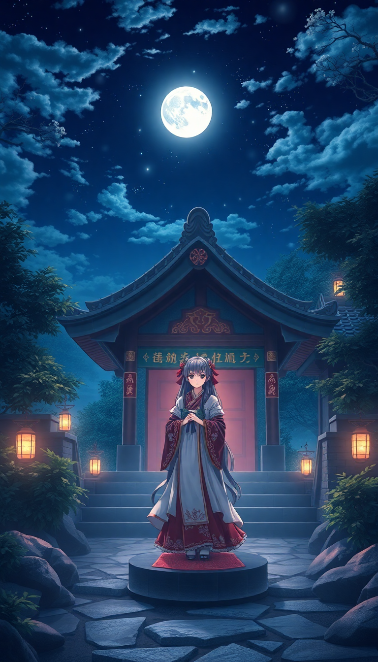 Moonlit Shrine Maiden Anime Mystical Anime Wallpaper