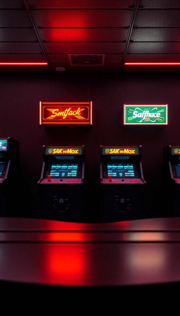 Old Arcade Machines Dark Room Photorealistic Wallpaper