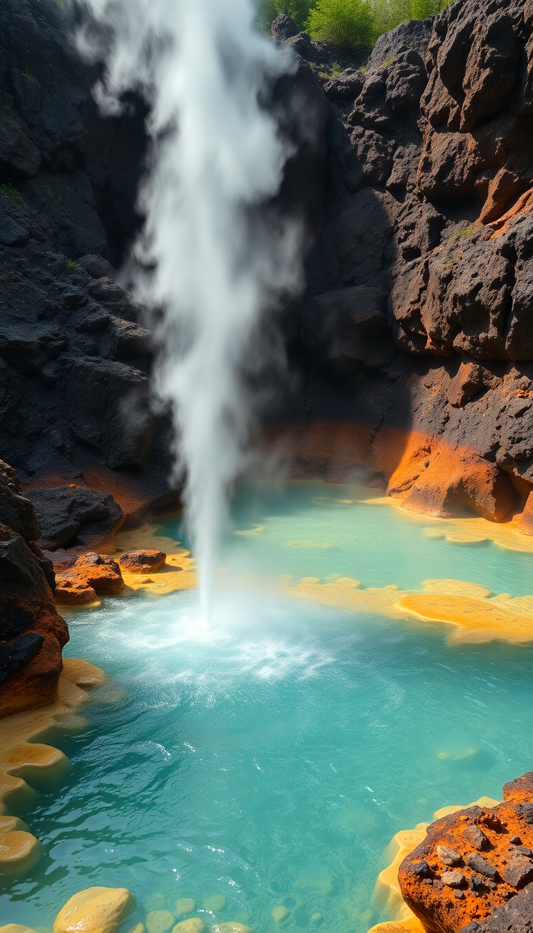 Volcanic Hot Springs Steam Rising Photorealistic Wallpaper