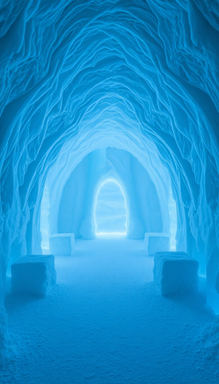 Ice Hotel Interior Frozen Sculptures Photorealistic Wallpaper