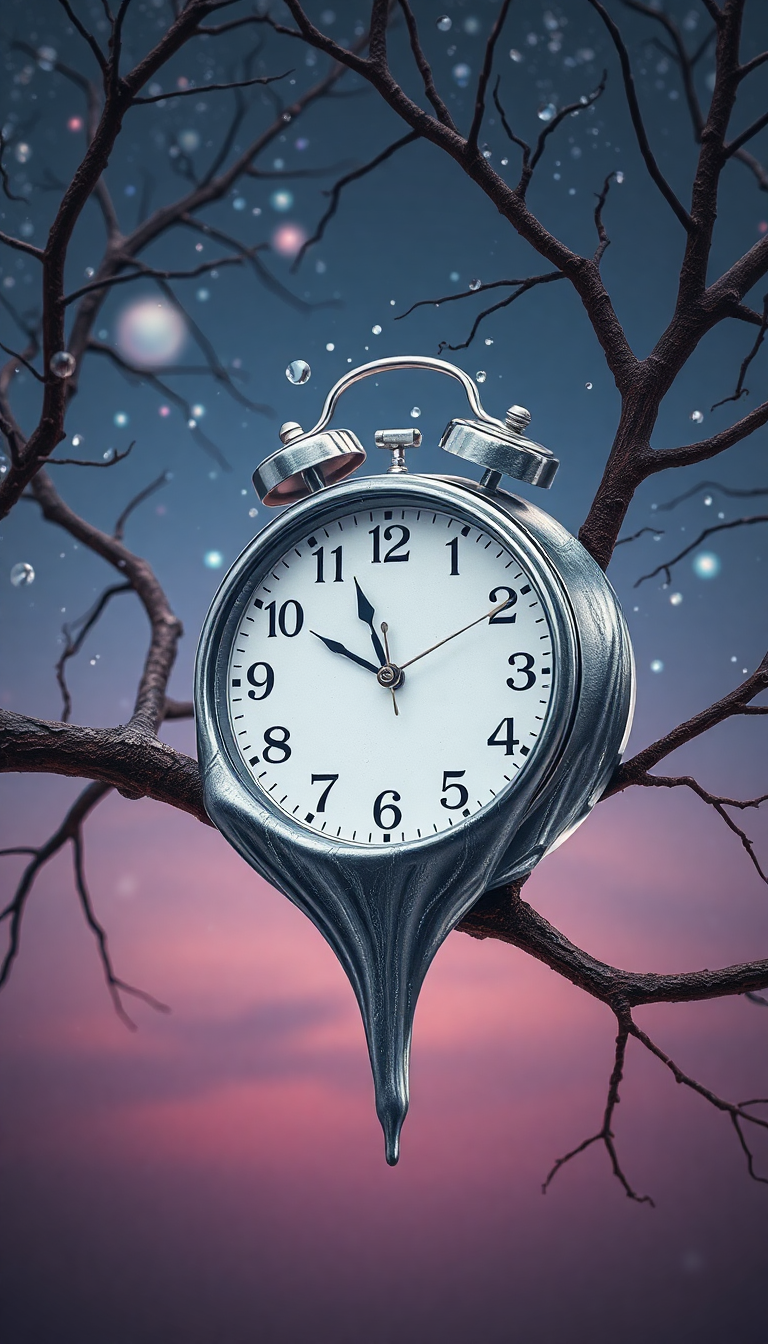 Melting Clock On Tree Branch Digital art Wallpaper